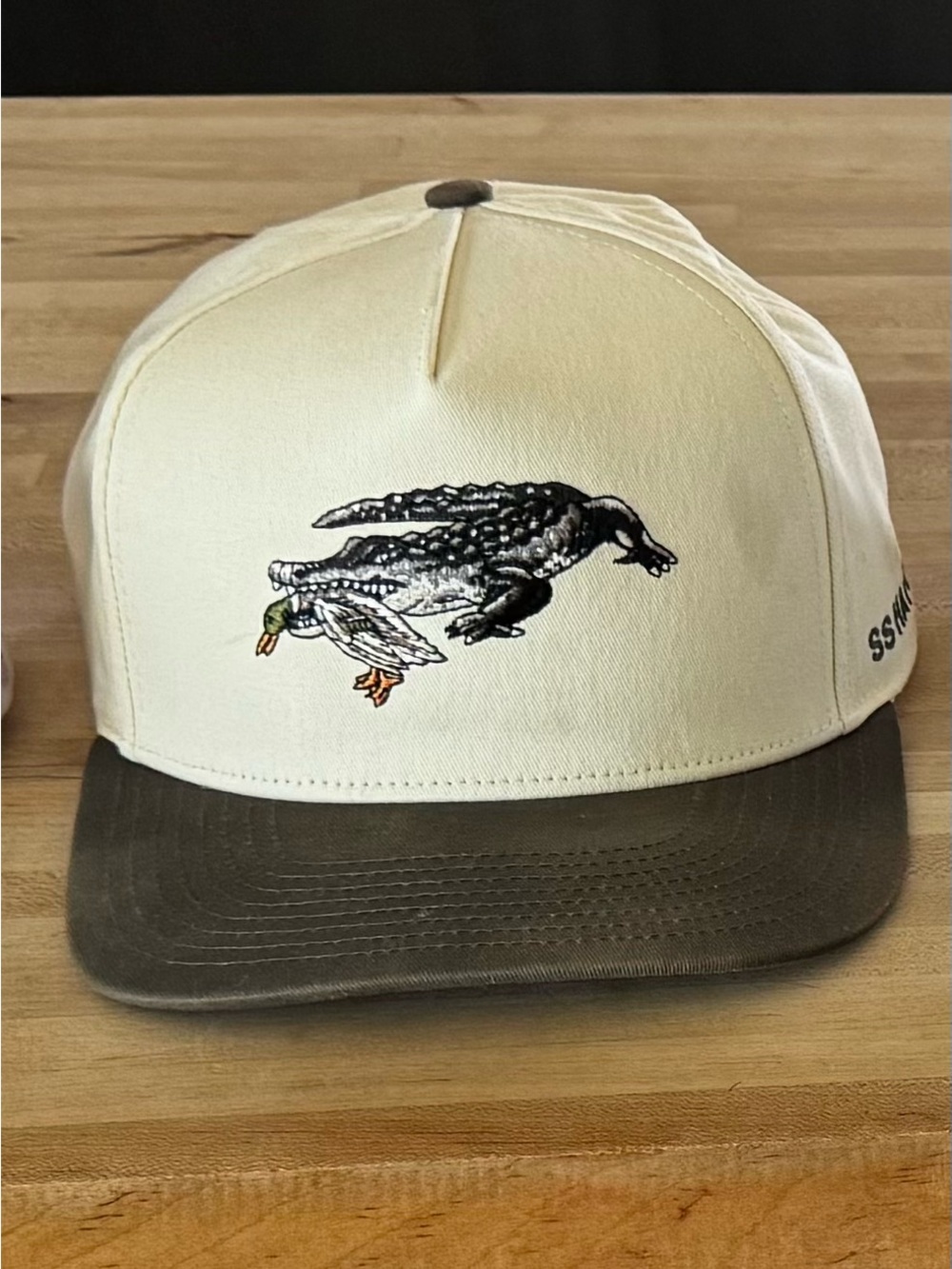 Southern String Cream and Brown Embroidered Alligator with mallard